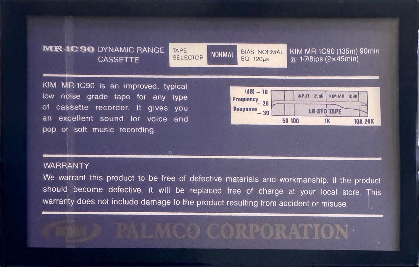 Compact Cassette Kim MR 90 "MR-1C" Type I Normal 1991 USSR