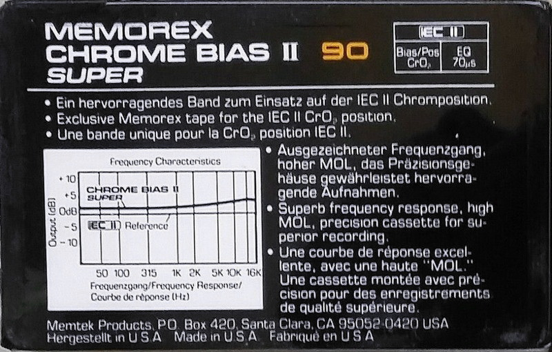 Compact Cassette Memorex Chrome Bias II Super 90 Type II Chrome 1985 USA