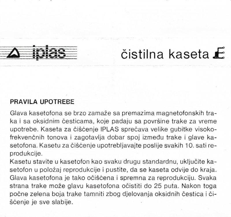 Compact Cassette Iplas Cleaning Cassette Yugoslavia