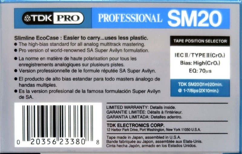 Compact Cassette TDK PRO SM 20 Type II Chrome 1997 USA