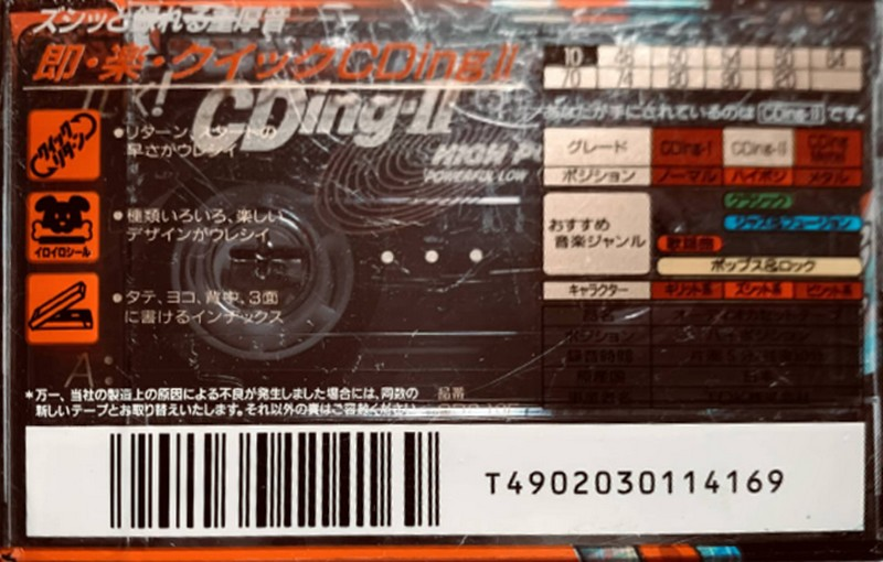 Compact Cassette TDK CDing 2 10 "CD2-10F" Type II Chrome 1994 Japan