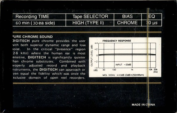 Compact Cassette Digitech DT II 60 Type II Chrome 1995 USA