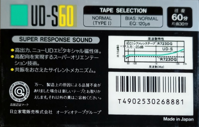 Compact Cassette Hitachi UD-S 60 Type I Normal 1988 Japan
