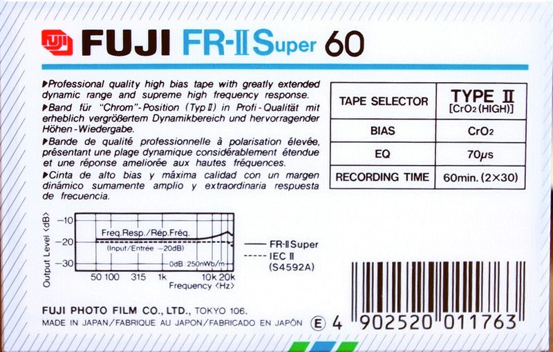 Compact Cassette Fuji FR-II Super 60 Type II Chrome 1988 Europe