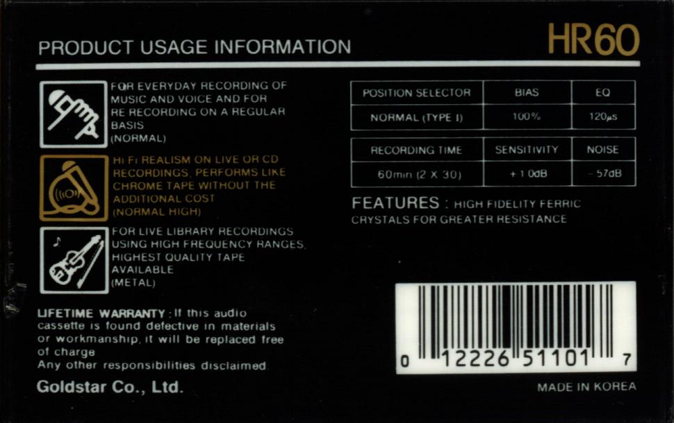 Compact Cassette Goldstar HR 60 1990 USA