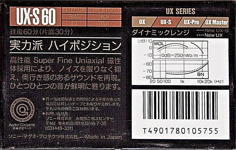 Compact Cassette Sony UX-S 60 "UX-S60B" Type II Chrome 1989 Japan