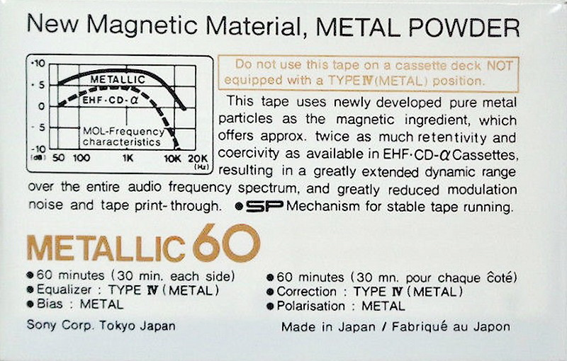 Compact Cassette Sony Metallic 60 Type IV Metal 1978 North America