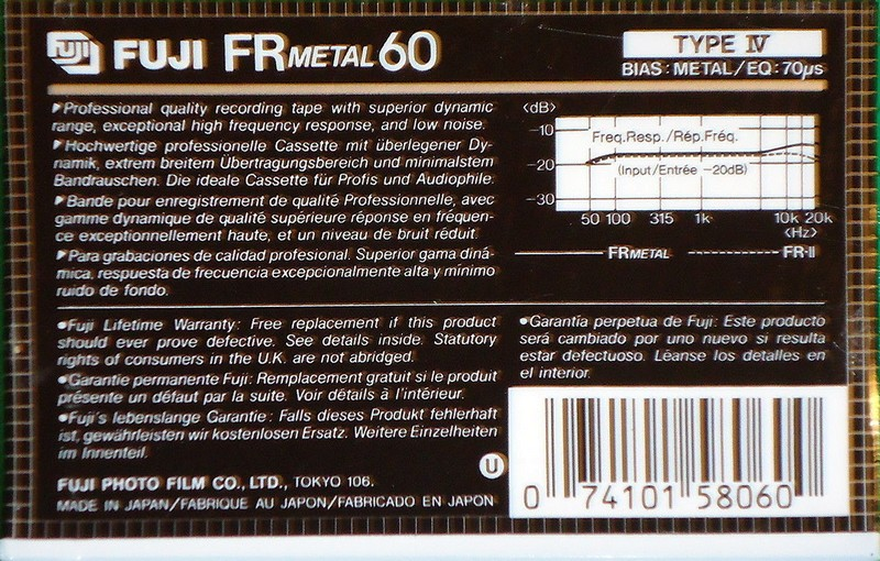 Compact Cassette Fuji FR Metal 60 Type IV Metal 1984 North America