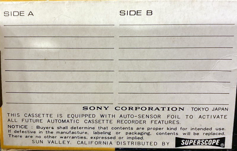 Compact Cassette Sony Auto-Sensor 30 Type I Normal 1968 USA