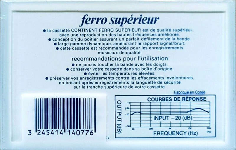 Compact Cassette Continent / Continente S-Ferro 90 "ferro superieur" Type I Normal 1984 France