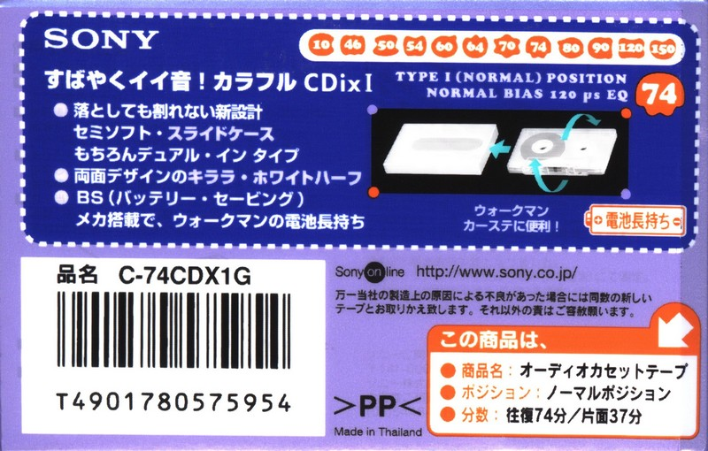 Compact Cassette Sony CDix I 74 "C-74CDX1G" Type I Normal 1999 Japan