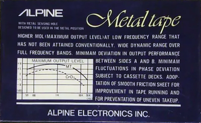 Compact Cassette Alpine MT 90 "Metal Tape" Type IV Metal North America