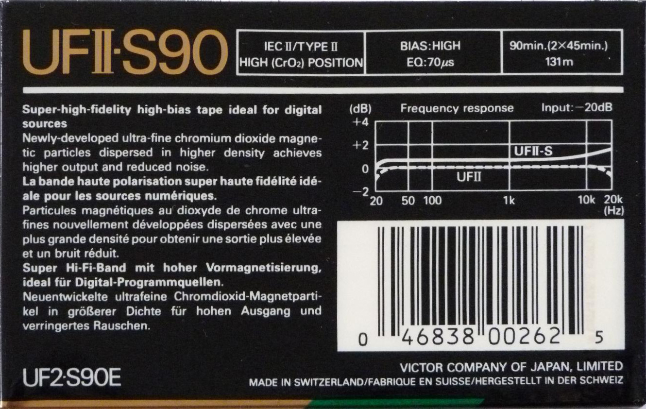 Compact Cassette JVC UFII-S 90 "UF2-S90E" Type II Chrome 1990 North America