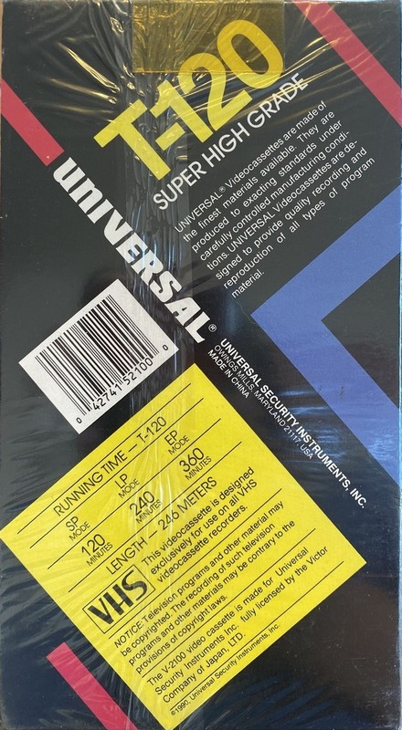 VHS, Video Home System Universal 120 Type I Normal 1990 USA