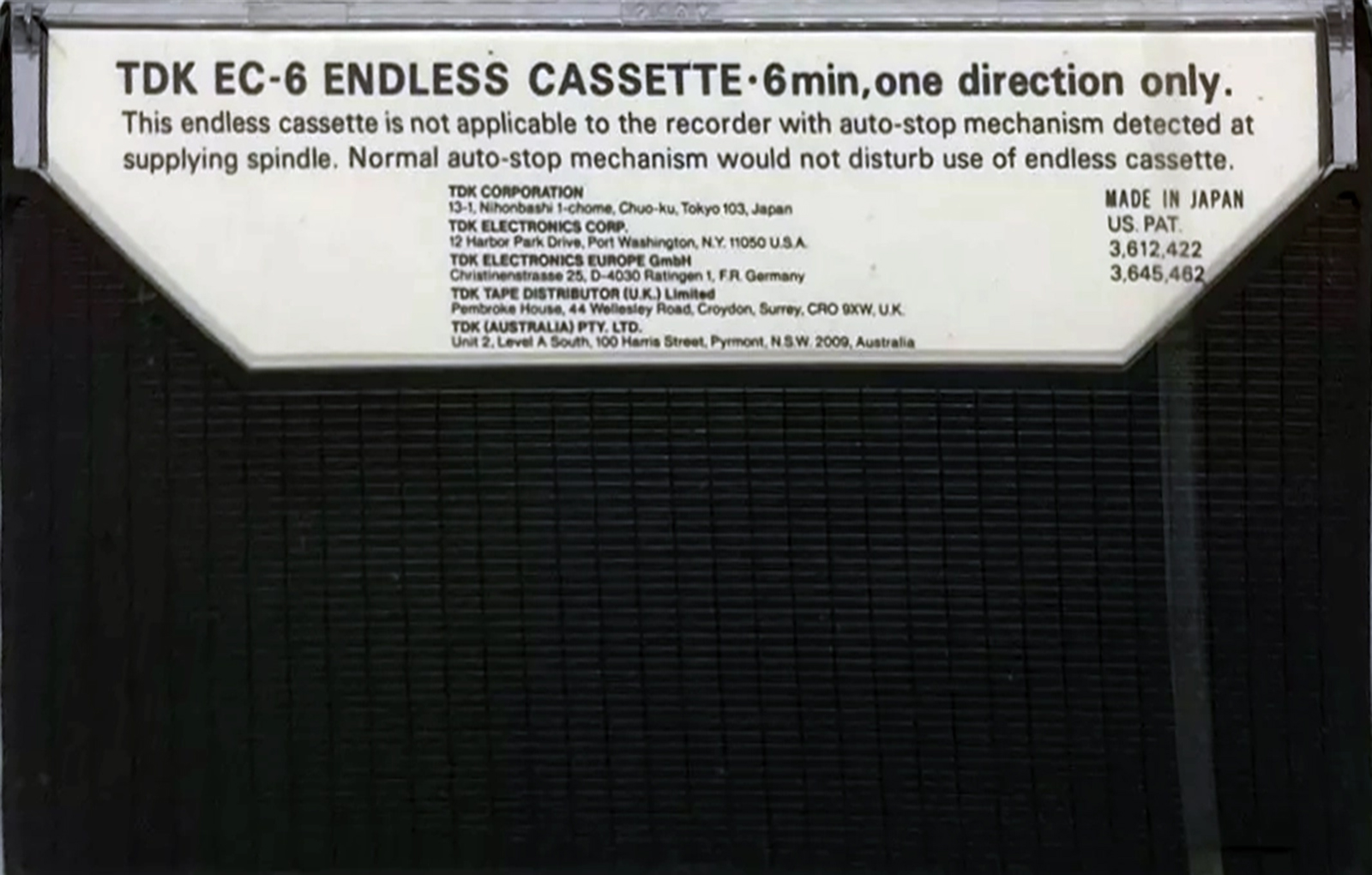 Compact Cassette TDK EC Endless 6 "EC6" Endless Cassette 1974 Worldwide