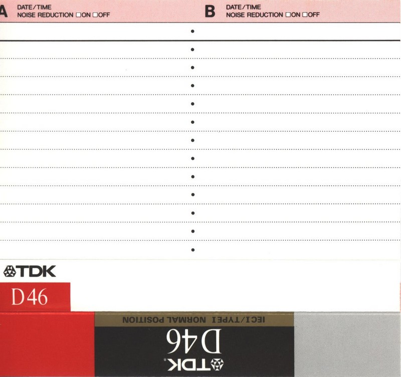 Compact Cassette TDK D 46 Type I Normal 1988 North America