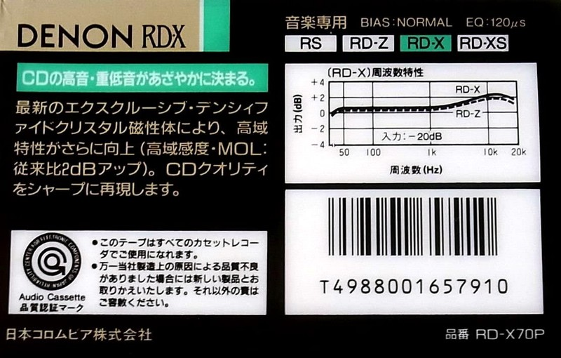 Compact Cassette Denon RD-X 70 "RD-X70P" Type I Normal 1989 Japan