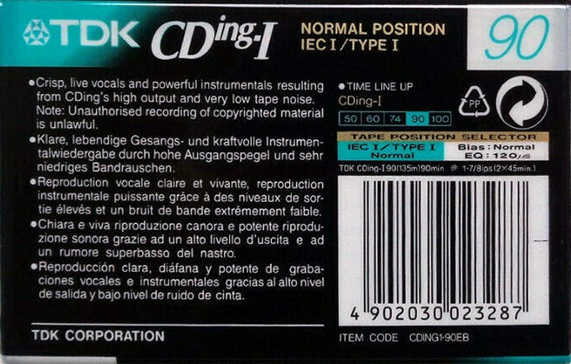 Compact Cassette TDK CDing 1 90 "CDING1-90EC" Type I Normal 1997 Europe