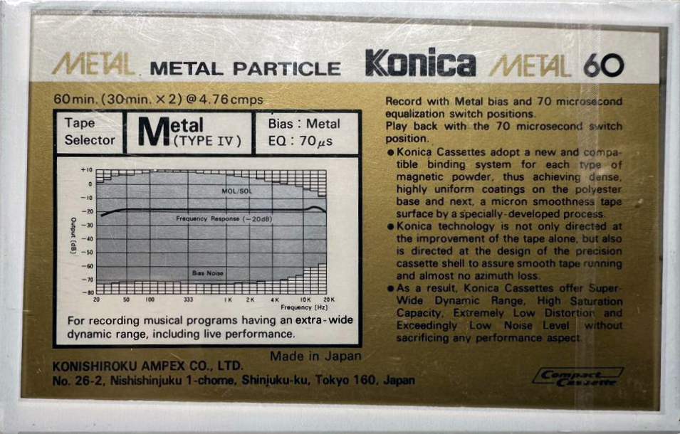 Compact Cassette Konica Metal 60 Type IV Metal 1984 USA