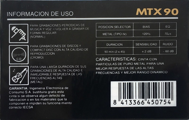 Compact Cassette Mx Onda MTX 90 Type IV Metal Spain