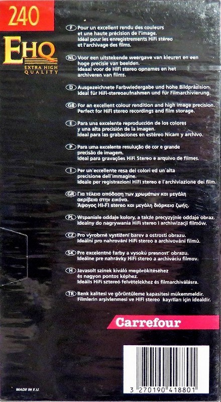 VHS, Video Home System Carrefour 240 "EHQ" Type I Normal Europe