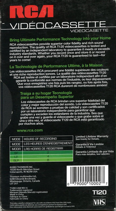 VHS, Video Home System RCA 120 Type I Normal North America