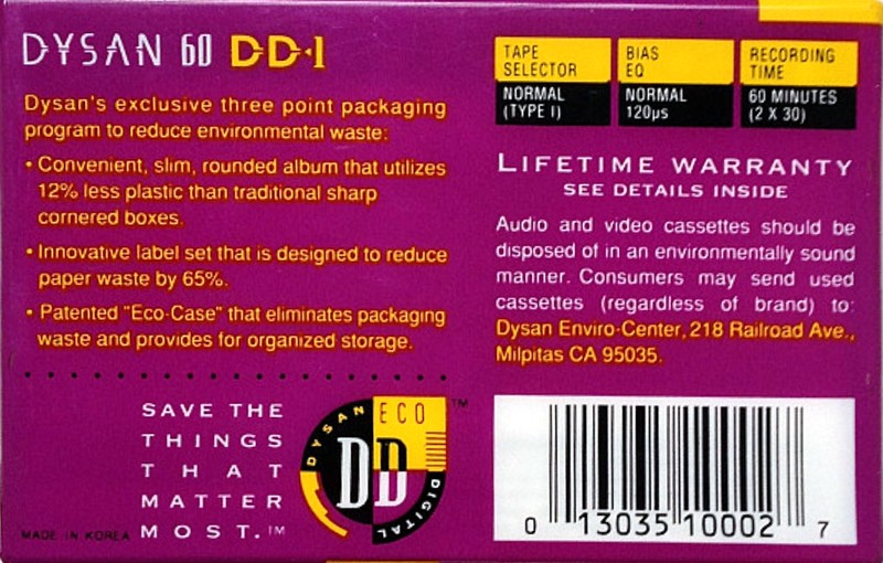 Compact Cassette Dysan DD-I 60 Type I Normal 1999 USA