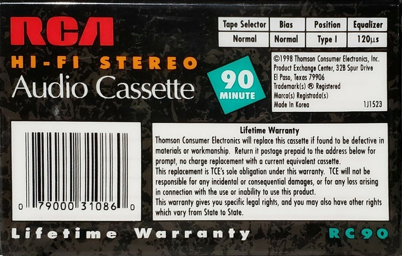 Compact Cassette RCA 90 Type I Normal 1998 USA