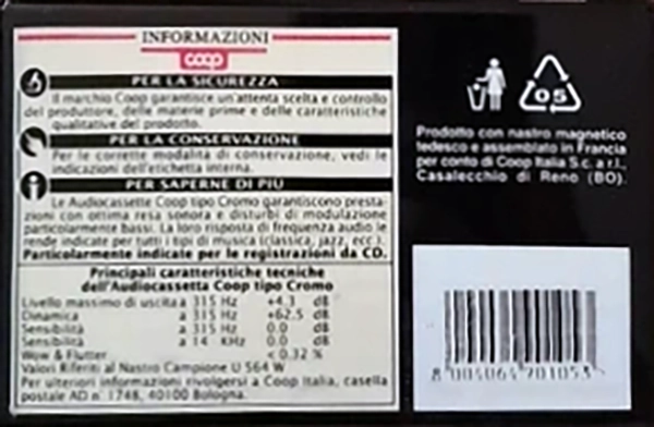 Compact Cassette Coop 90 Type II Chrome Italy