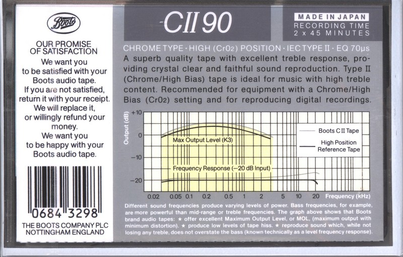 Compact Cassette Boots / Boots Audio CII 90 Type II Chrome 1988 UK