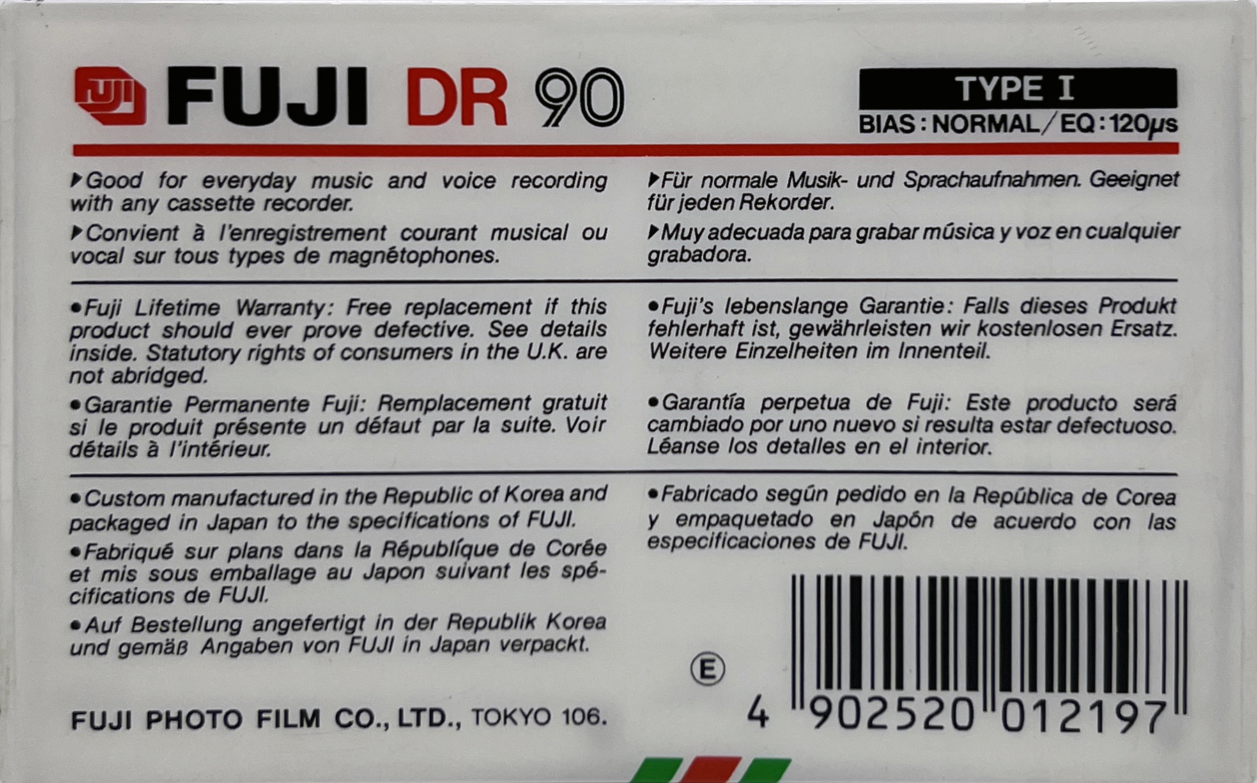 Compact Cassette Fuji DR 90 Type I Normal 1986 Europe