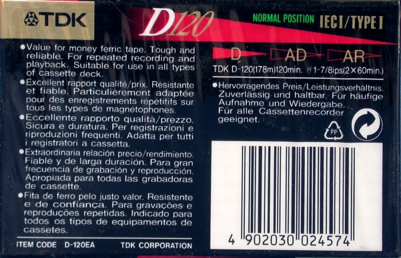 Compact Cassette TDK D 120 "D-120EA" Type I Normal 1995 Europe