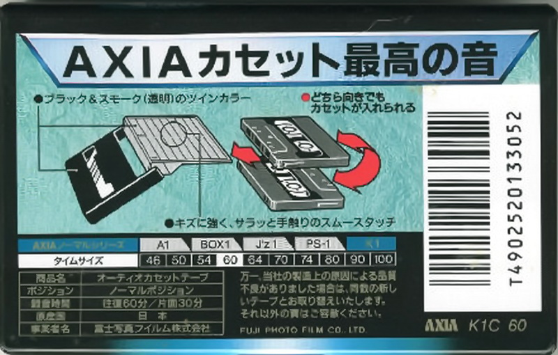 Compact Cassette AXIA K1 60 "K1C 60" Type I Normal 1997 Japan