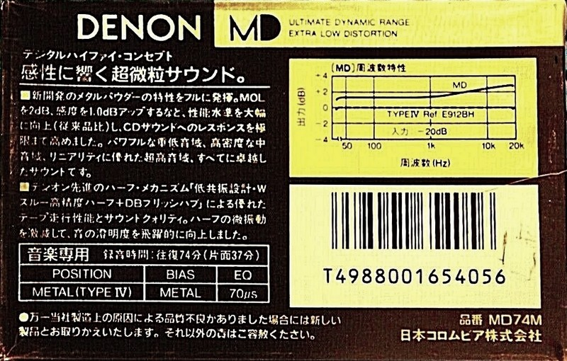 Compact Cassette Denon MD 74 "MD74M" Type IV Metal 1987 Japan