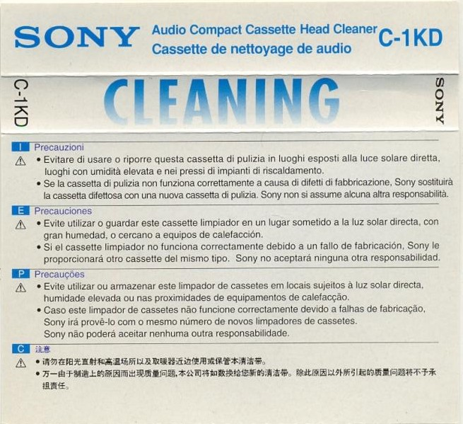 Compact Cassette Sony "C-1KD" Cleaning Cassette Worldwide