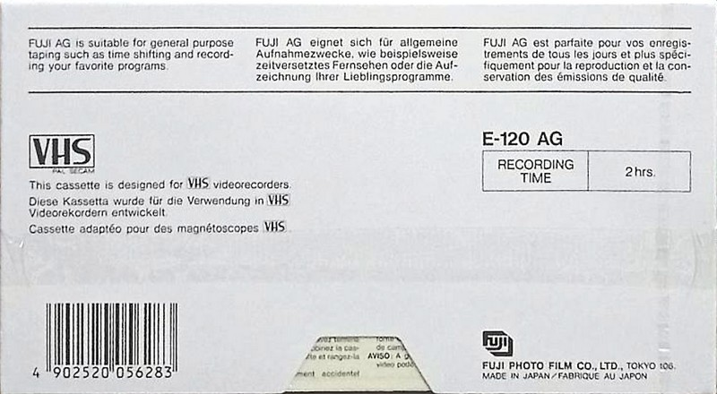 VHS, Video Home System Fuji AG 120 "E-120 AG" Type I Normal Europe