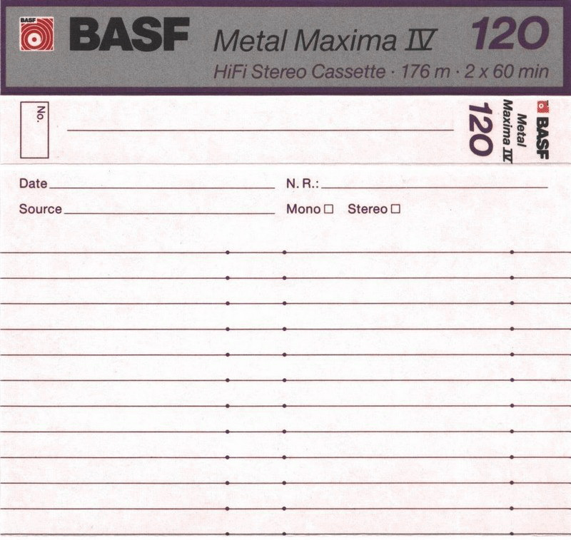 Compact Cassette BASF Metal Maxima IV 120 Type IV Metal 1988 Europe
