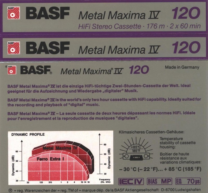Compact Cassette BASF Metal Maxima IV 120 Type IV Metal 1988 Europe