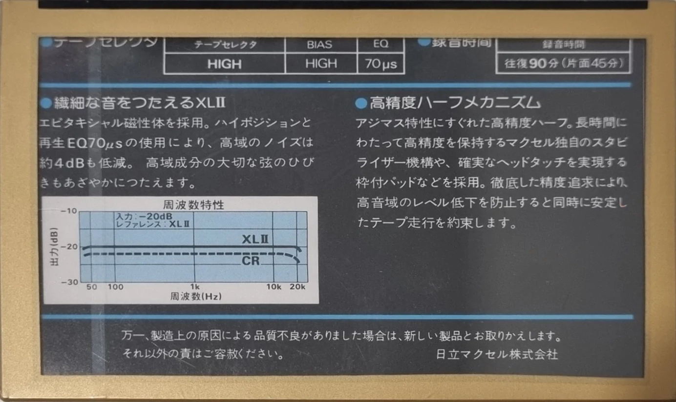 Compact Cassette Maxell XLII 90 Type II Chrome 1980 Japan