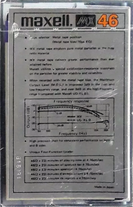 Compact Cassette Maxell MX 46 Type IV Metal 1978 USA