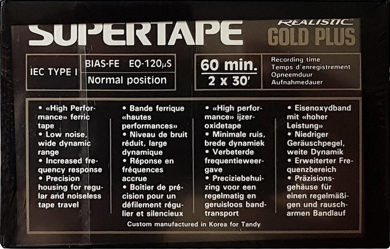 Compact Cassette Realistic Gold Plus 60 Type I Normal 1992 South Korea