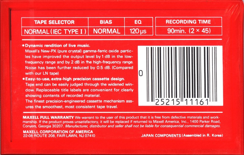 Compact Cassette Maxell UR 90 Type I Normal 1986 USA