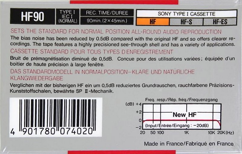 Compact Cassette Sony HF 90 Type I Normal 1988 Europe