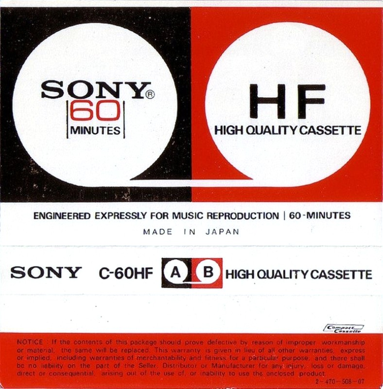 Compact Cassette Sony HF 60 Type I Normal 1972 USA