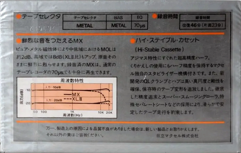 Compact Cassette Maxell MX 46 Type IV Metal 1980 Japan