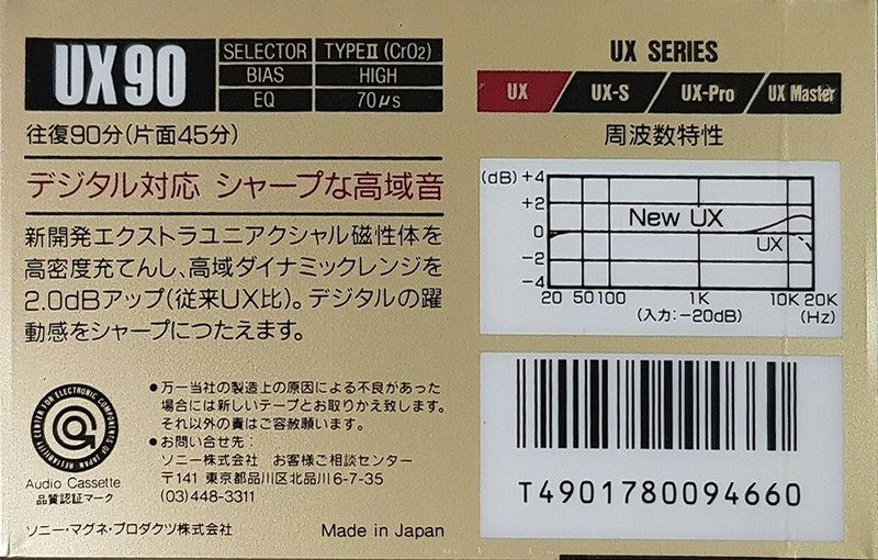 Compact Cassette Sony UX 90 Type II Chrome 1989 Japan