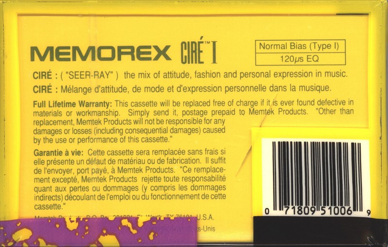 Compact Cassette Memorex Cire I 100 Type I Normal 1991 USA