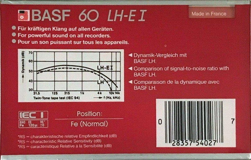 Compact Cassette BASF LH Extra I 60 "LH-E I" Type I Normal 1985 North America