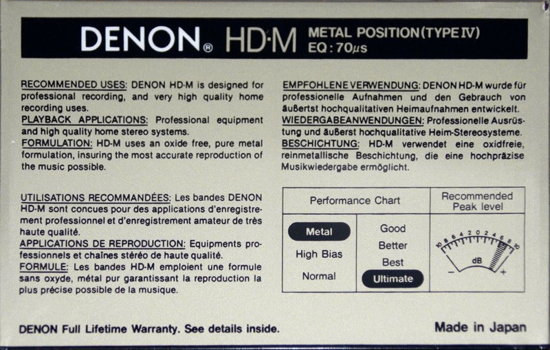 Compact Cassette Denon HD-M 100 Type IV Metal 1988 Europe, USA
