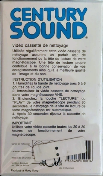 VHS, Video Home System Century Sound Cleaning Cassette France